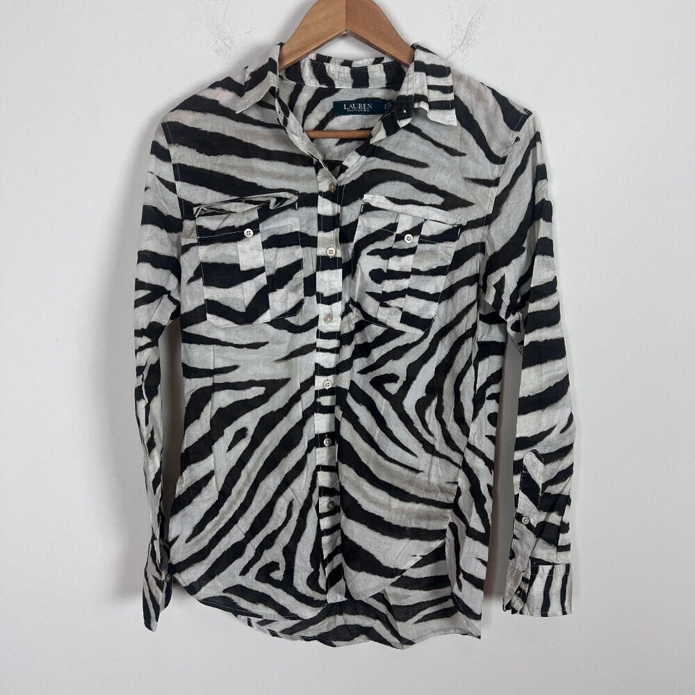 2/$30 Lauren Ralph Lauren Zebra Print Button Down Shirt S
